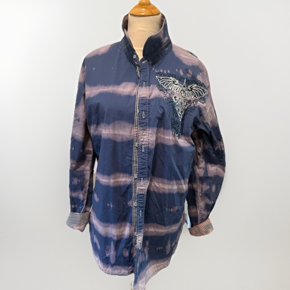 VICTORIOUS Shirt Blue Long Sleeve Button Shirt Flip‎ Cuffs 2x